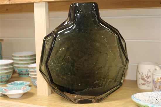 A large Whitefriars green / grey banjo vase